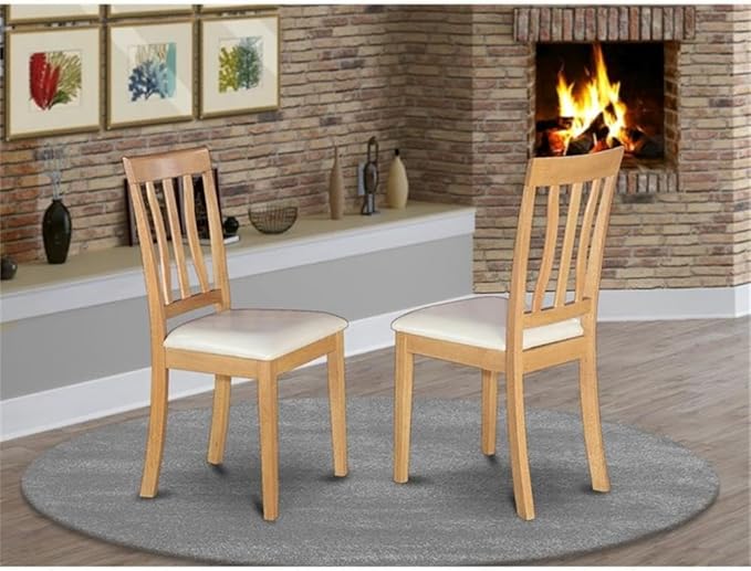 East West Furniture ANC-OAK-LC Antique Kitchen Dining Chairs - Faux Leather Upholstered Wooden Chairs, Set of 2, Oak