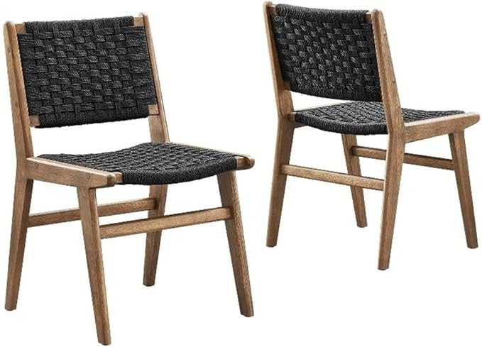 Modway Saoirse Woven Rope Wood Dining Side Chair in Walnutt Black