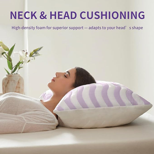 Pillows Standard Size Set of 2 - Cooling Shredded Memory Foam Bed Pillows for Sleeping, Adjustable Loft for Side, Back, and Stomach Sleepers, Medium Firm Support with Washable Cover, Mauve