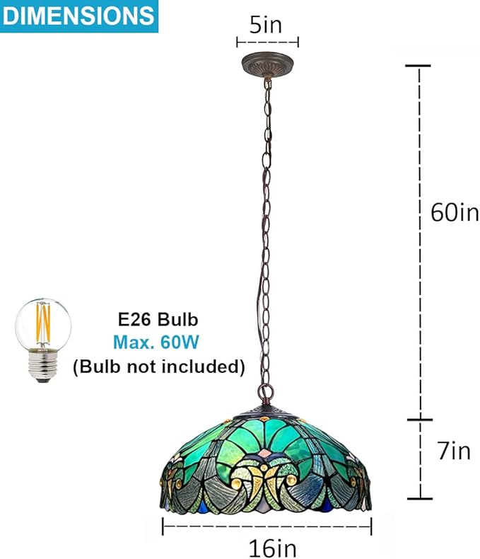 Tiffany Pendant Light fixtures Hanging Lamp Stained Glass Light Decor for Dining Living Room Kitchen Island Study Hallway