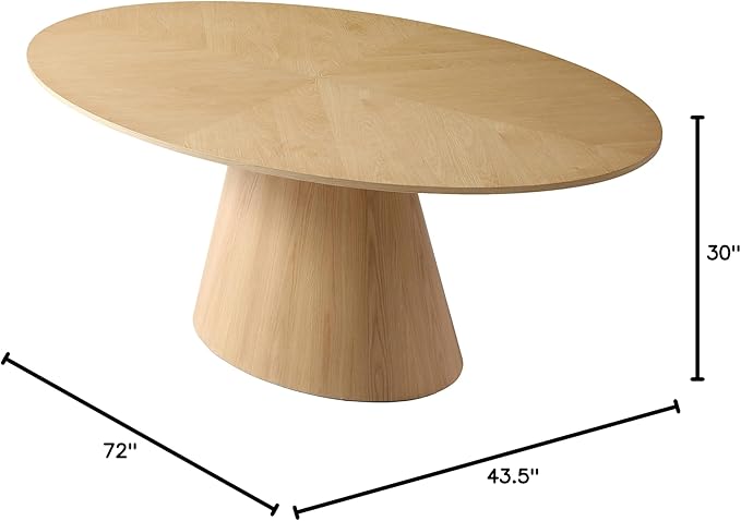 Meridian Furniture 846-T Gavin Collection Mid Century Oval White Oak Wood Dining Table, 72" W x 43.5" D x 30" H