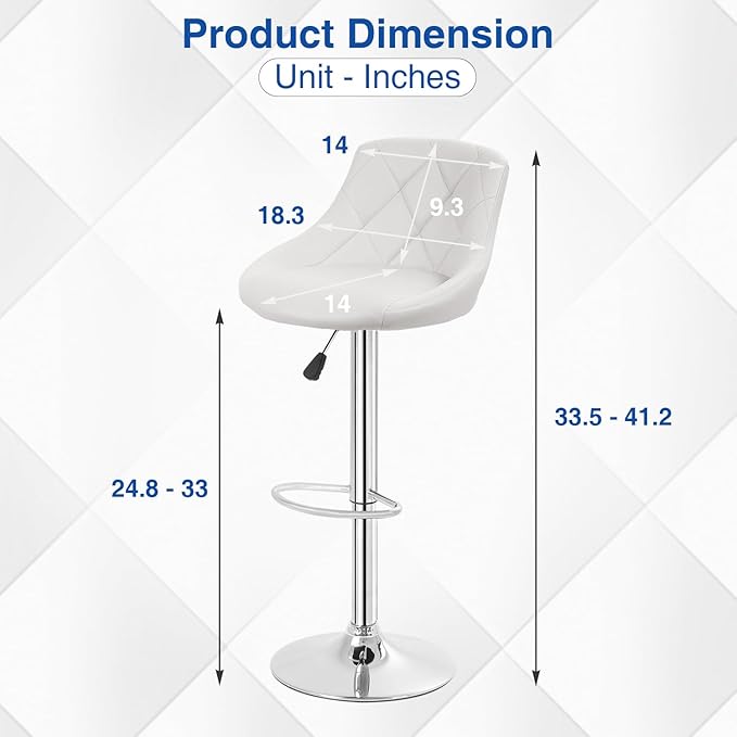 FDW Bar Stools Set of 2 Bar Stools Swivel Stool Height Adjustable Bar Chairs with Back PU Leather Swivel Bar Stool Kitchen Counter Stools Dining Chairs