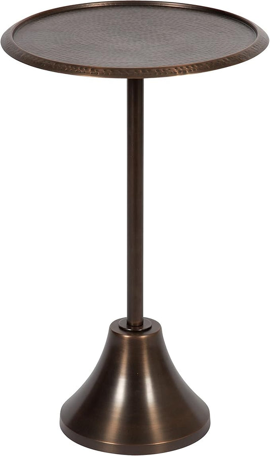 Kate and Laurel Sanzo Modern Pedestal Side Table, 15 x 15 x 24, Bronze, Decorative End Table with Hammered Tabletop for Use as a Bedroom Nightstand or Living Room Accent