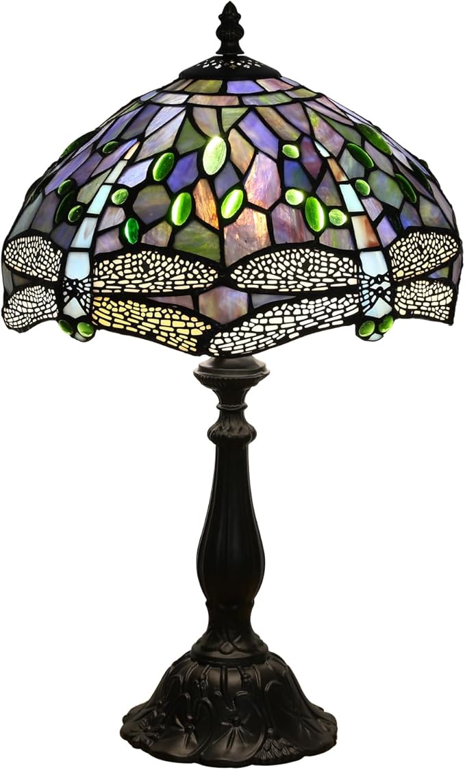Tiffany Table Lamp Blue Dragonfly Stained Glass Table Lamps for Bedroom 12X12X19Inch 3 Way Color Temperatures Bedside Nightstand Home Office Desk Lamp Reading Lights with E26 LED Bulb