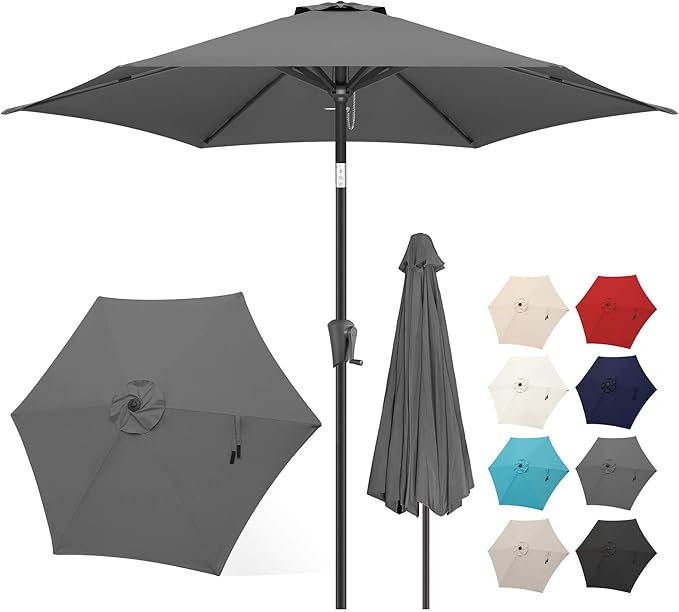 FLAME&SHADE 9ft Patio Umbrella Outdoor - Table Umbrella with Push Button Tilt and Crank, UV Protection, 6 Sturdy Ribs, Market Umbrella for Garden, Deck, Backyard, Lawn, Pool and Beach(Anthracite)