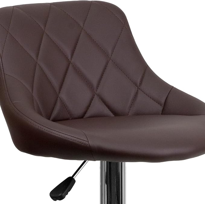 Flash Furniture Caldwell 2 Pack Contemporary Brown Vinyl Bucket Seat Adjustable Height Barstool with Diamond Pattern Back and Chrome Base