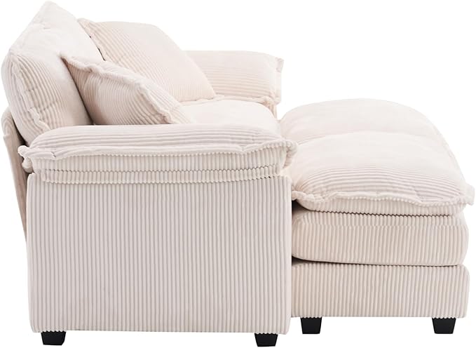 Modular Loveseat Sectional Sofa, 84.6" Corduroy Comfy Sectional Couches for Living Room, 3-Seater Cloud Couches with Movable Ottomans, Flexible Combination Modern Deep Seat Sofa | Thickness Cushions, Solid Wood Frame, Pillow-top Armrest
