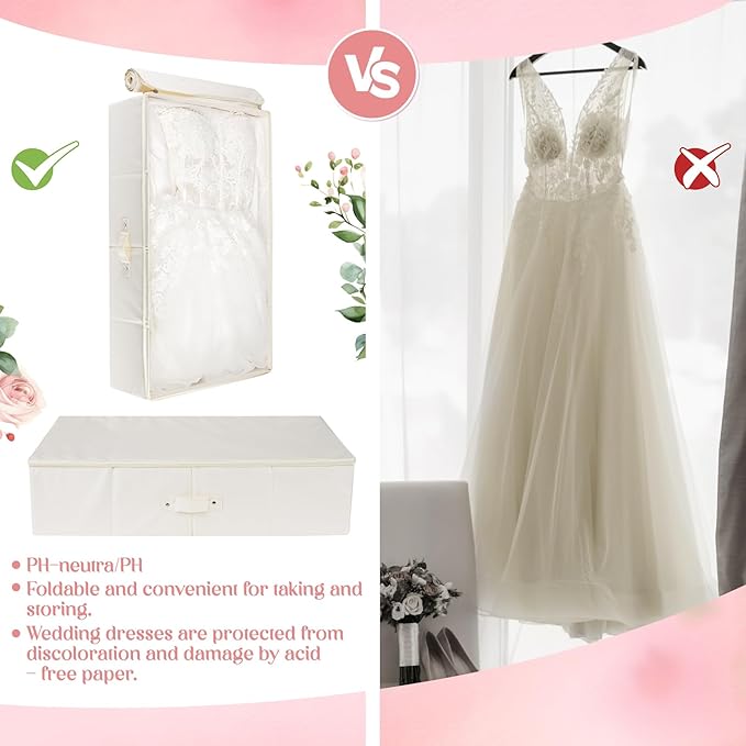 FACULX Wedding Dress Storage Box Preservation Box ， Keepsake Box with 1 Pair Microfiber Gloves and 20 Sheets of Acid Free Tissue Paper for Storage Wedding Dress Gown Bride