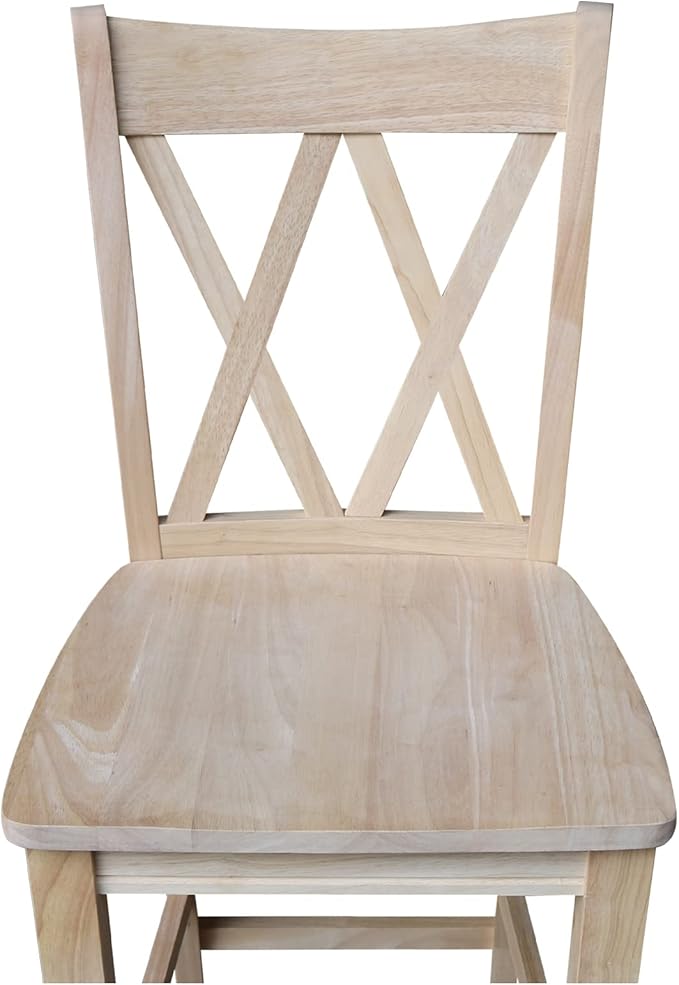 International Concepts Double X-Back Counter Stool, 24-Inch Seat, Solid Parawood, Unfinished