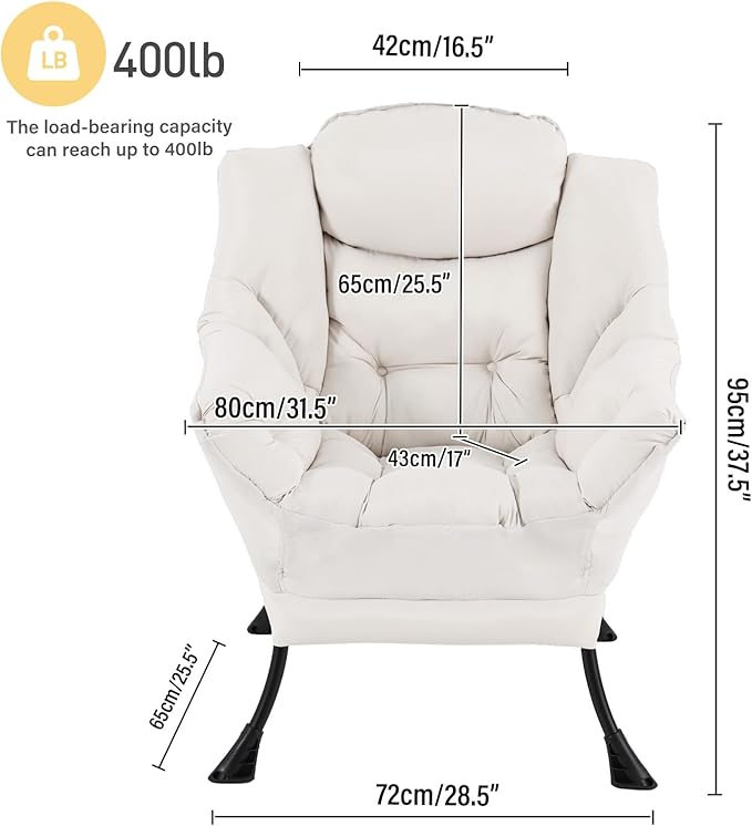 Lazy Chair, Large Accent Chair, Modern Comfy Armchair, Beige Chair for Living Room Bedroom Dorm Room Office Apartment Reading Relaxing Use