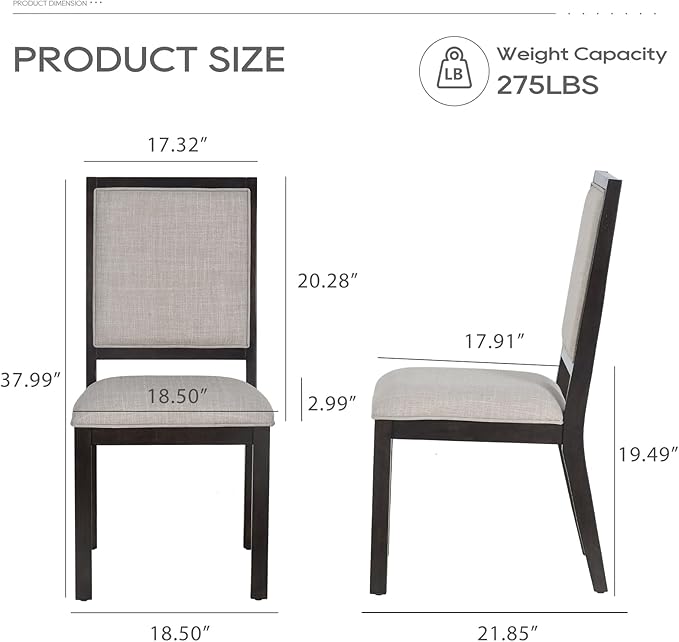 COLAMY Upholstered Wood Dining Chairs Set of 2, Kitchen Dining Chairs with Back, 19 Inch Fabric Farmhouse Dining Room Side Chairs with Wooden Legs for Kitchen Dining Living Room Courtyard, Brown