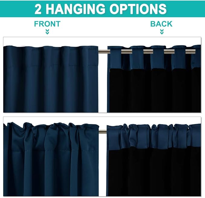 NICETOWN Total Blackout Cold Reducing Curtain Set, Thermal Insulated & Energy Efficiency Window Drapes for Guest Room, Full Shading Panels for Shift Worker and Light Sleepers, Navy, 52W x 84L, 2 PCs