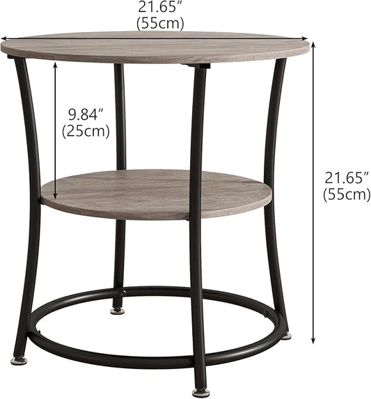 BOFENG Round Coffee Table,2-Tier Center Table with Storage Shelf for Living Room, Bedroom,Small Spaces,Circle Coffee Tables with Sturdy Metal Frame,Easy Assembly,Black+Grey