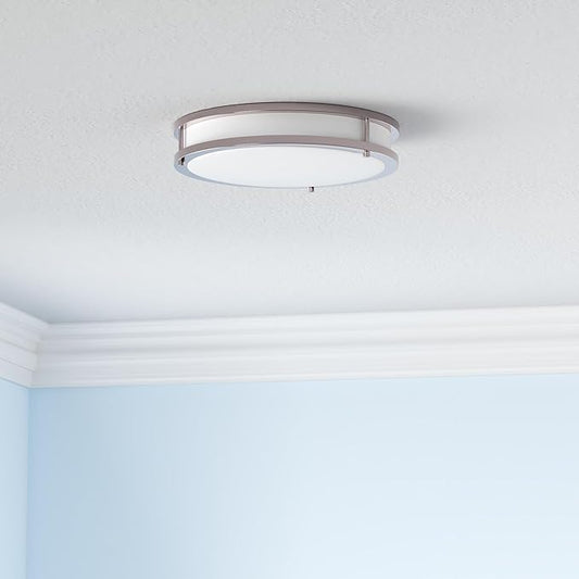 ASD LED 10" Round Flush Mount Lighting, Close to Ceiling Light Fixture | 3CCT, Dimmable, Energy Star, ETL Listed | 16W 1041LM 3000K-5000K 120V | Low Profile Double Ring Lamp | Nickel