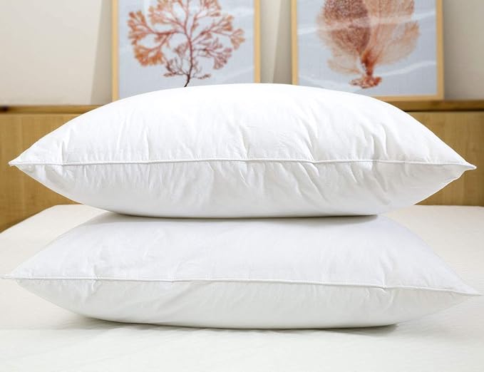 JA COMFORTS Duck Feather Down Bed Pillows for Sleeping(2 Packs)-King(20IN×36IN),High Filling Weight,600 Thread Count,Double-Layer Downproof Fabric Design,10% Duck Down,Cotton Cover,White