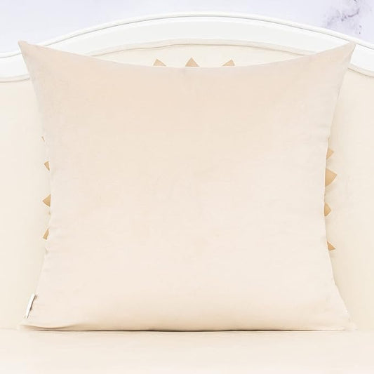 Alerfa 3D Flower Handmade Throw Pillow Cover Decorative Beige Velvet Pillowcase Cushion Cover with Hidden Zipper for Couch Bed Living Room Home Decor 18 x 18 Inches
