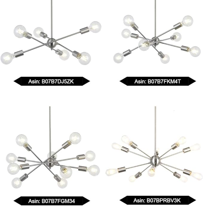 BONLICHT Sputnik Chandelier 6 Lights Modern Pendant Lighting Brushed Nickel Mid Century Flush Mount Ceiling Light Fixture by UL Listed