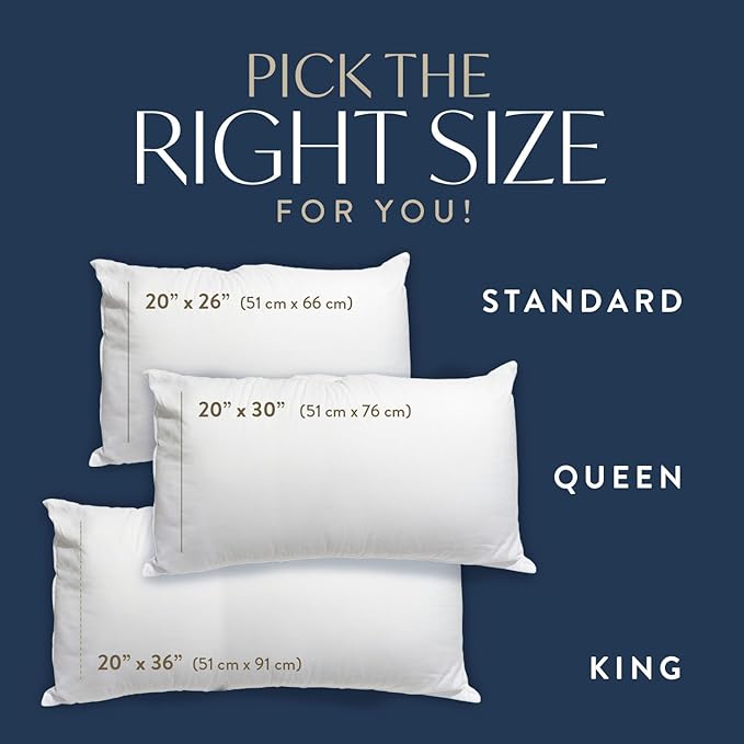 Digital Decor 100% Cotton Luxury Hotel Pillows Standard Size Set of 2, Cooling Hypoallergenic Down Alternative Bed Pillows for Sleeping, Medium Support for Side & Back Sleepers, Made in USA, 26" x 20"