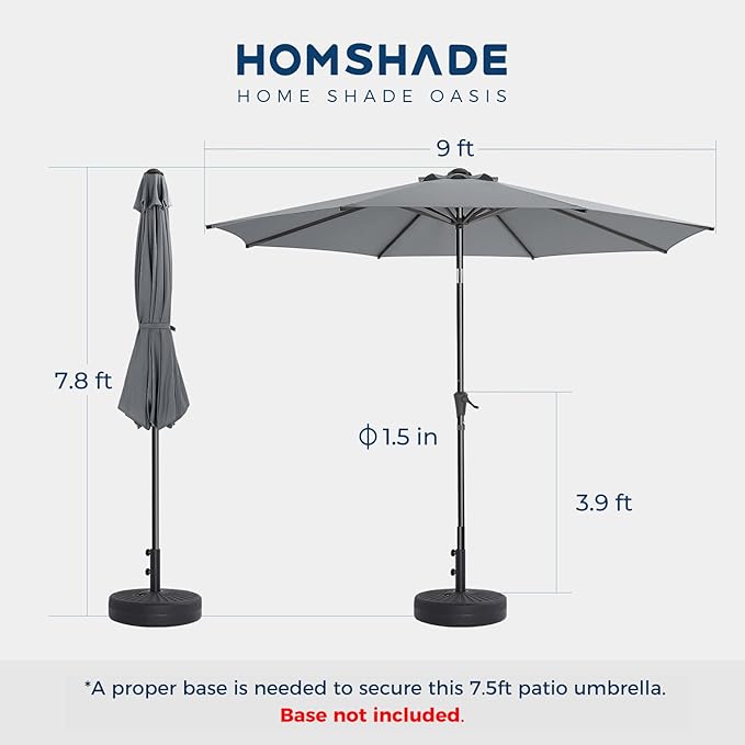 HOMSHADE Outdoor Patio Umbrella - Market Table Pool Deck Umbrella with Push Button Tilt, Crank, UPF50+ UV Protection and Sturdy Ribs, 3-Year Fade Resistance, 220GSM Solution-Dyed Fabric (No base)