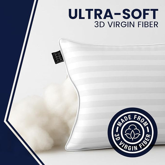 Bed Pillows for Sleeping, Set of 2 – Cooling, Hotel Quality with Soft Down Alternative Fill for Back, Stomach & Side Sleepers | White Striped Standard