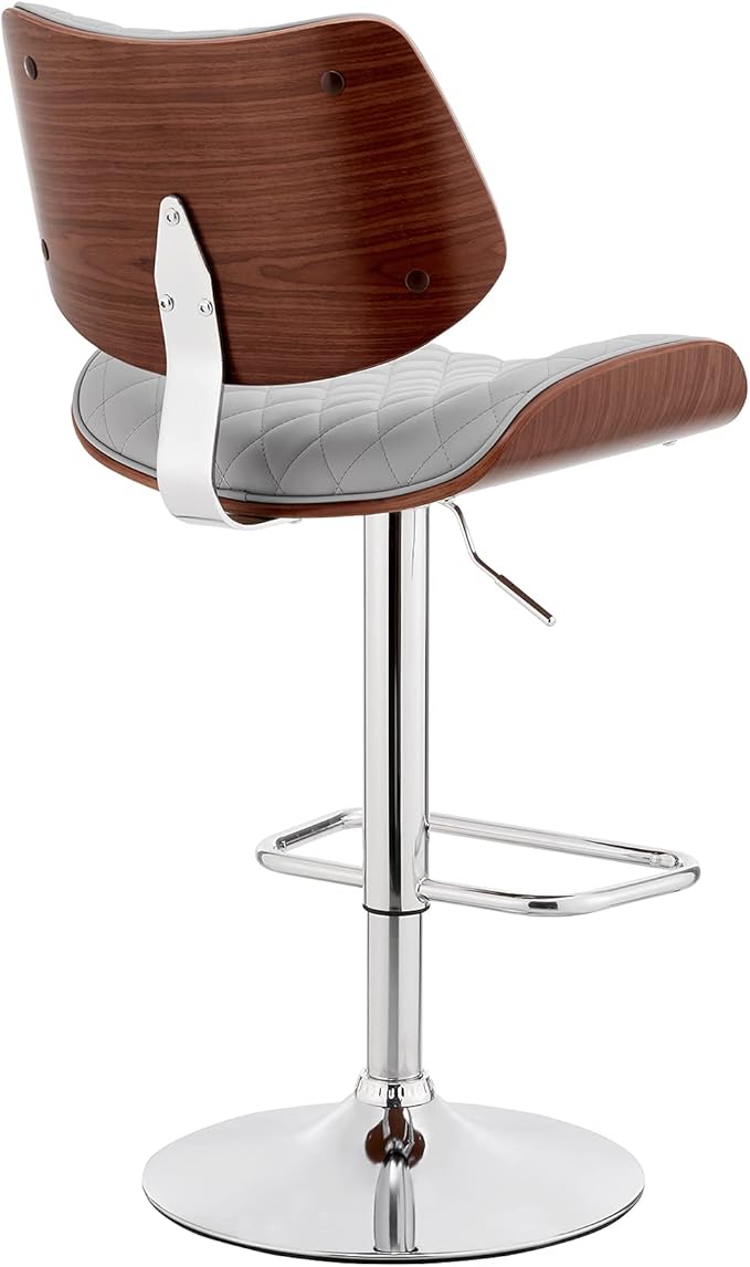 Armen Living Leland Adjustable Grey Faux Leather and Chrome Finish Bar Stool