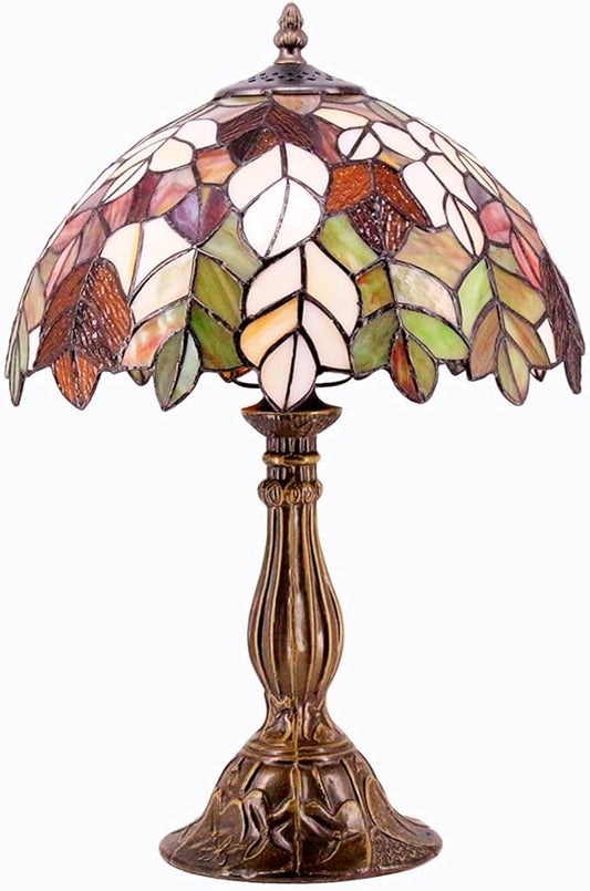 WERFACTORY Tiffany Table Lamp Stained Glass Style Maple Leaf Bedside Lamp Desk Reading Light 12X12X18 Inches Decor Bedroom Living Room Home Office S804 Series