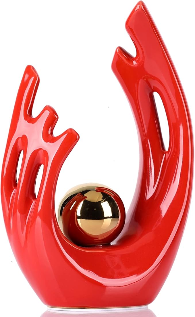 Red Modern Abstract Art Ceramic Statue and Sculpture,Red and Gold Home Decor Accents,Table Decoration for Living Room Office Dining Room Kitchen Cabinets Apartment Desktop Bookshelf Aesthetic Decor