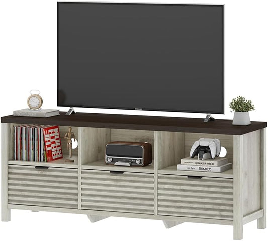 BON AUGURE TV Stand, Mid Century Modern for 55/60/65 inch TV, Farmhouse TV Stand, Low Entertainment Center with Storage, TV and Media Console for Living Room, Walnut Washed Grey