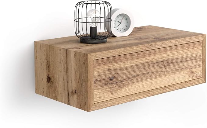 Mobili Fiver, Riccardo Floating nightstand, Rustic Oak, 17.7" x 9.8" x 6.1 ", Melamine-Finished, Modern Bedside Table, End Table, Italian Furniture
