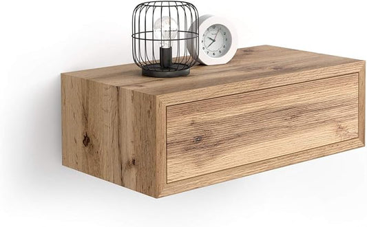 Mobili Fiver, Riccardo Floating nightstand, Rustic Oak, 17.7" x 9.8" x 6.1 ", Melamine-Finished, Modern Bedside Table, End Table, Italian Furniture