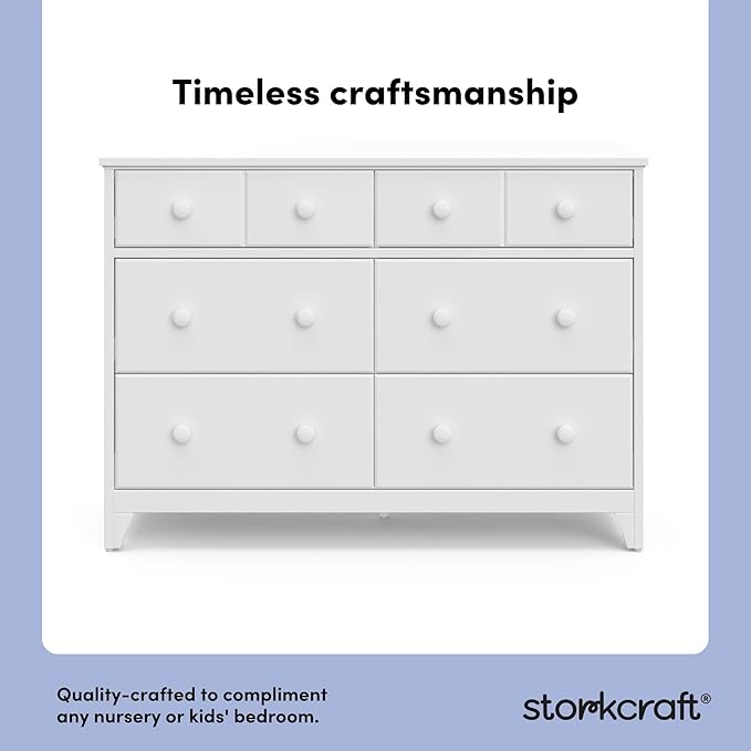 Storkcraft Moss 6 Drawer Dresser (White) – GREENGUARD Gold Certified Nursery Dresser, Safety-Focused Interlocking Drawer System, Chest of Drawers for Bedroom, Wood Craftsmanship