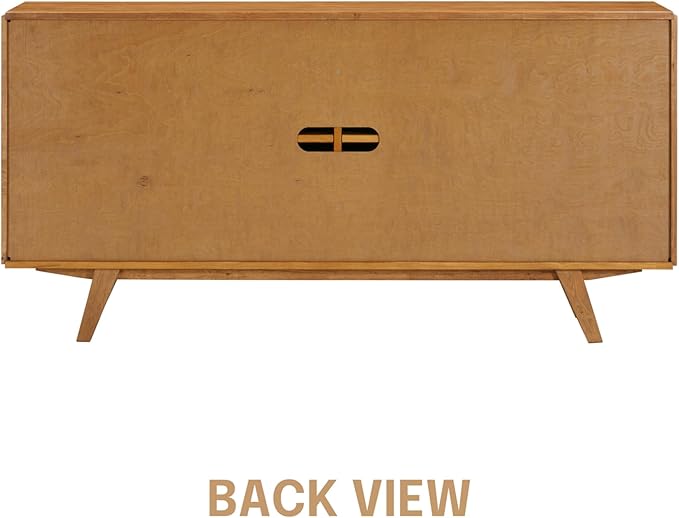 NTC Sapa Mid-Century Modern Solid Wood Sideboard – 4-Door Accent Buffet Cabinet with Carved Geometric Fronts, for Living Room, or Entryway, Effortless Assembly, Teak Look