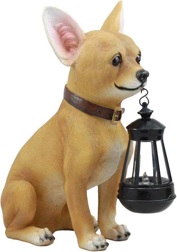 Ebros Picante Mexican Chihuahua Dog Decor Path Lighter Statue 12.5" Tall with Solar LED Light Lantern Lamp This Little Light of Mine