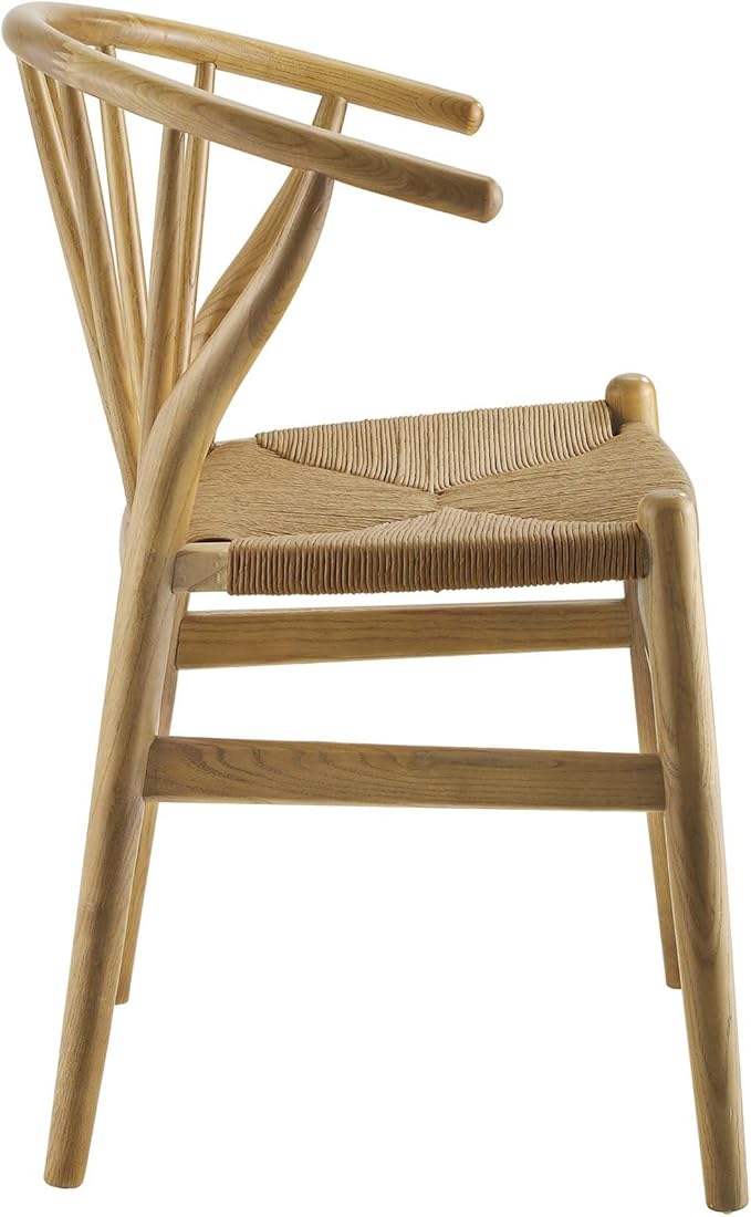 Modway Flourish Mid-Century Modern Rustic Farmhouse Wood Dining Chair Set of 2 in Natural