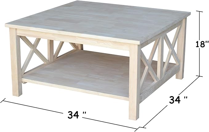 Solid Wood Hampton Square Coffee Table, Unfinished
