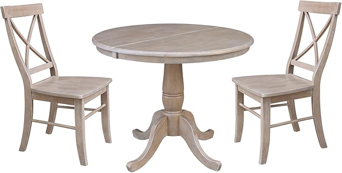 IC INTERNATIONAL CONCEPTS 36" Round Extension Dining Table with Two Chairs Washed Gray Taupe