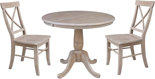 IC INTERNATIONAL CONCEPTS 36" Round Extension Dining Table with Two Chairs Washed Gray Taupe