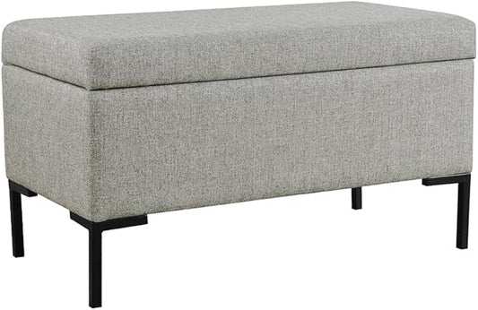 HomePop Upholstered Storage Bench with Metal Leg, 32" W, Gray Fabric