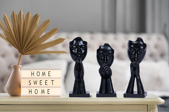 3 Pcs Prayer Statue Abstract Woman Black Face Sculpture Home Decorations Modern Black Figurine Home Decor Accents Faces Decorative for Shelf Living Room Room Office Bookshelf Table Decor