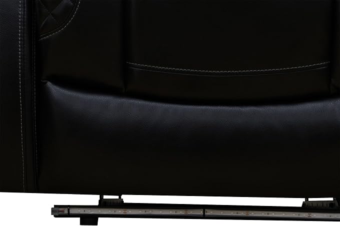 Power Recliner Chair for Living Room, Breathing Leather Reclining Chair with LED Lighting, USB Charging Port and Armrest Hidden Storage (Black Upgared)