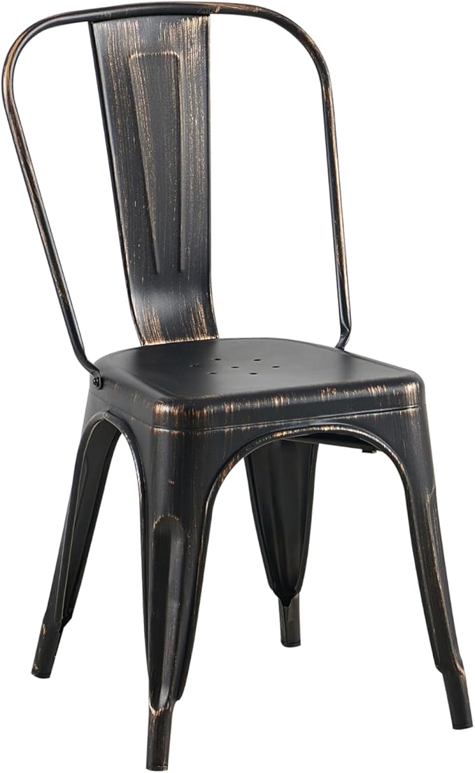 AC Pacific Stackable Metal Dining Chairs Set of 4 for Indoor and Outdoor Use, Durable Stacking Seat, Farmhouse Kitchen, Bar, Patio, Bistro, Cafe, Industrial Style, Sanded Matte Black