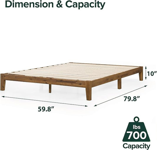 Zinus Lucinda Wood Platform Bed Frame, No Box Spring Needed, Solid Wood Foundation with Wood Slat Support, Easy Assembly, Queen