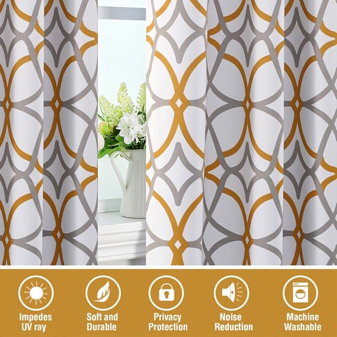 H.VERSAILTEX Blackout Curtains Printed Design 108 Inch Length 2 Panels Set Thermal Insulated Curtains for Bedroom Living Room Geometric Modern Grommet Window Drapes - Mustard and Grey