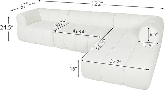 Christopher Knight Home Mania 122" Modular L-Shape Sofa Couch with Chaise Lounge, Modern Sectional Sofa Set for Living Room, Boucle Fabric Upholstered Cloud Couch with Deep Seat, Milky White