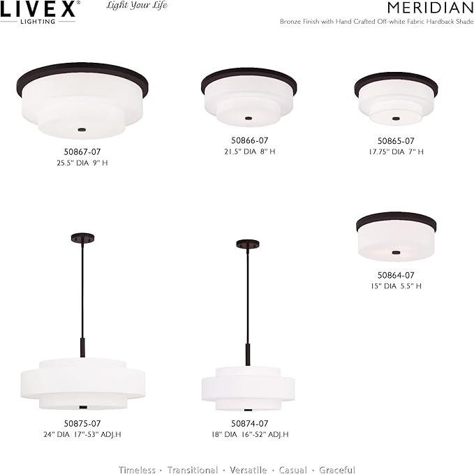 Livex Lighting Fabric Shade 50875-07 Meridian 5 Light Bronze Pendant
