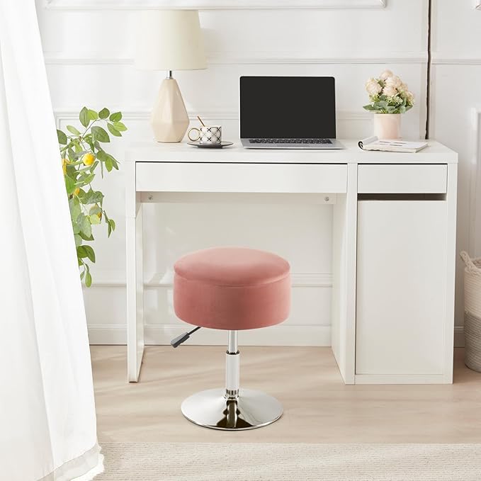 Adjustable Ottoman Stool Pink Vanity Stool Vanity Chair for Makeup Room Stool Chair for Vanity Stool with Storage Makeup Stools with Storage Swivel Makeup Chair for Bathroom Velvet