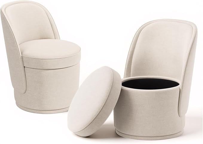 Swivel Accent Chair Set of 2, 360° Swivel Round Chair with Hidden Storage, Modern Small Barrel Armchair for Living Room/Bedroom, Beige