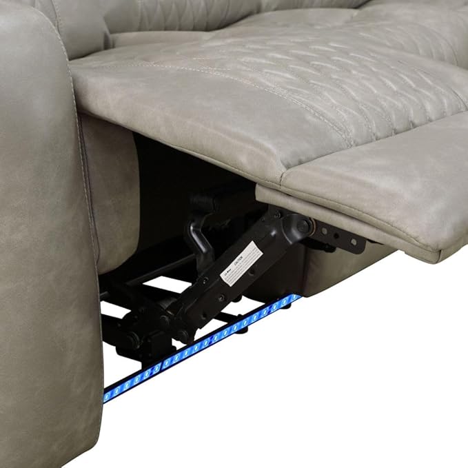 Breathing Leather Recliner Sectional Sofa with LED, Power Reclining Sectional Couch for Living Room, L Shaped Recliner Couch 6 Seat with USB Port&Cup Holders (Grey)
