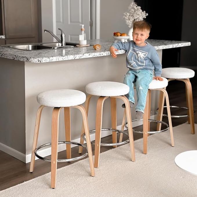 Swivel Bar Stools Set of 2 for Island Kitchen, Modern 26" Backless Counter Height Bar Stools, 360 Swivel Saddle Seat, White