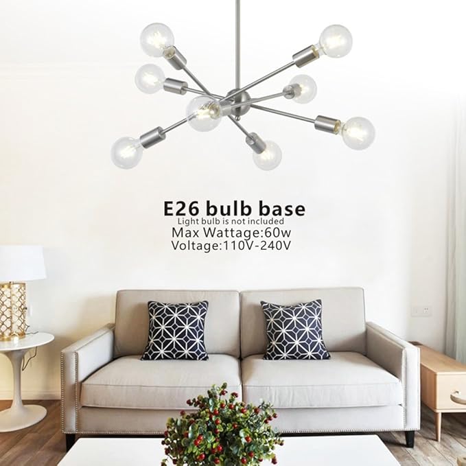 BONLICHT 8 Lights Modern Sputnik Chandelier Lighting with Adjustable Arms Mid Century Pendant Light Vintage Industrial Ceiling Light Fixture Brushed Nickel by BAOLUCE